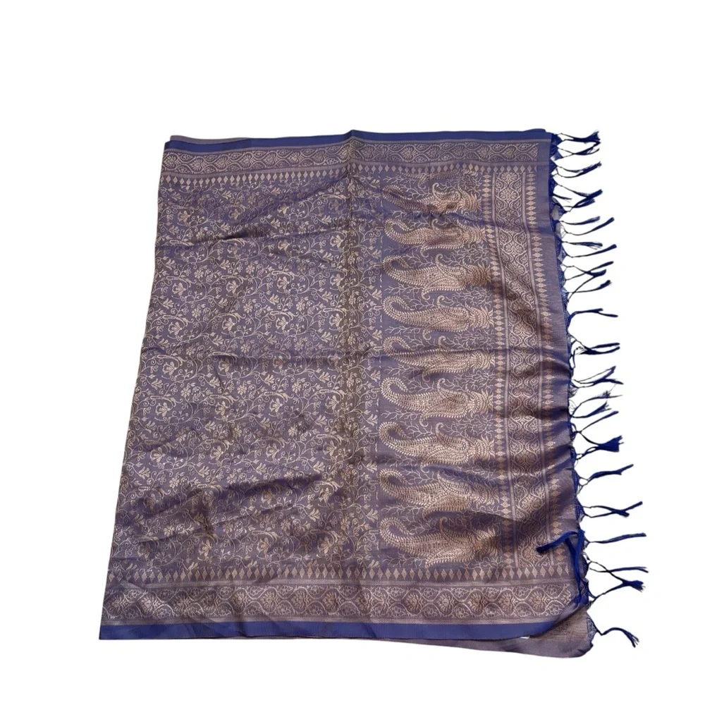 Brand New Bombay Store Artistic Silk Stole Gold‎ and Purple